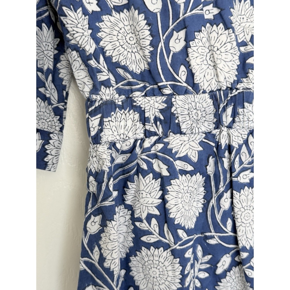 Beau & Ro The Every Day Dress Midi Floral Print Blue Size Small Pockets - Picture 11 of 13
